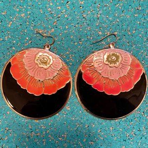 Large Round Boho Floral Enamel Drop Earrings